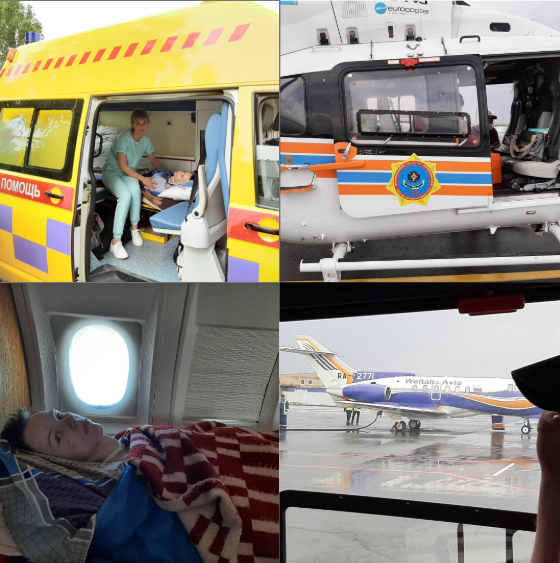 Санавиация Эвакуация Данила на авто скорой помощи, вертолетом и самолетом