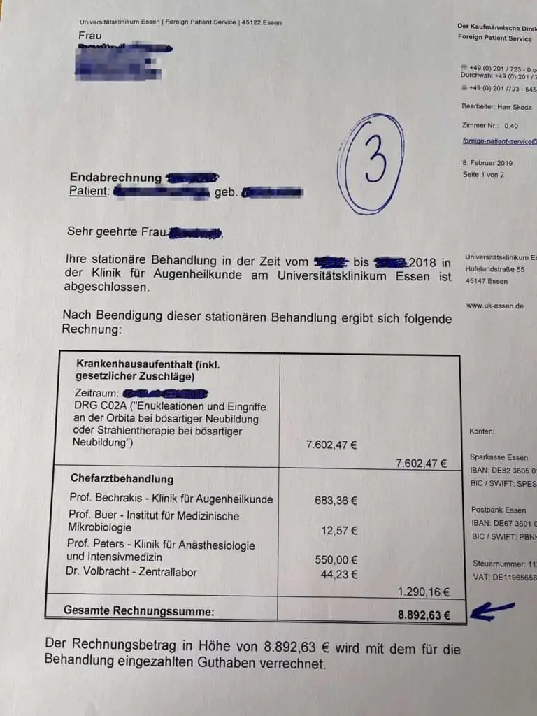 Medmost | История пациента. Лечение меланомы глаза в Германии Итоговый расчет стоимости лечения, который выставила клиника после завершения медицинских мероприятий