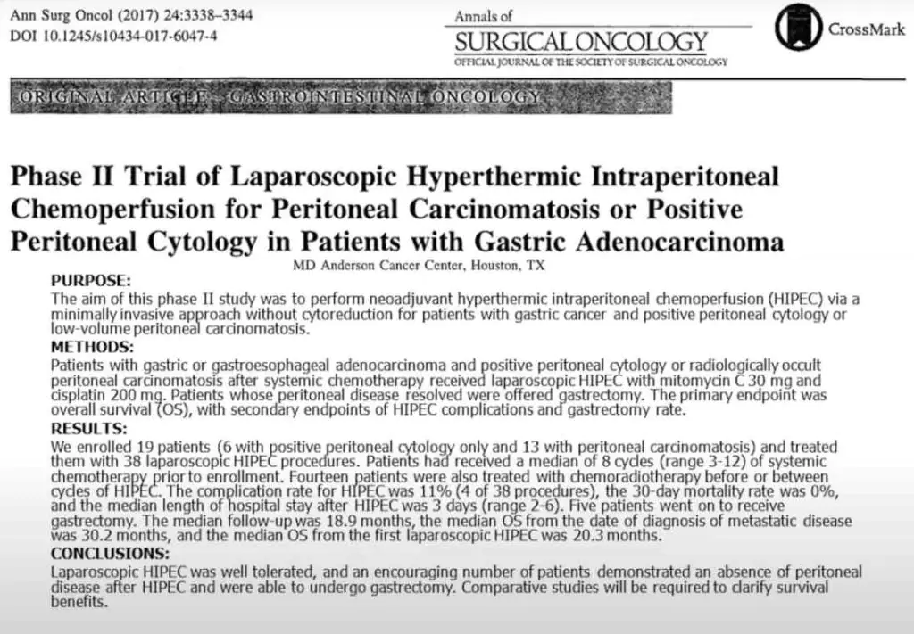 Medmost | Лечение канцероматоза в Корее методом HIPEC и LHIPEC Результаты клинических испытаний LHIPEC при раке желудка написанная онкологическим центром доктора Андерсона